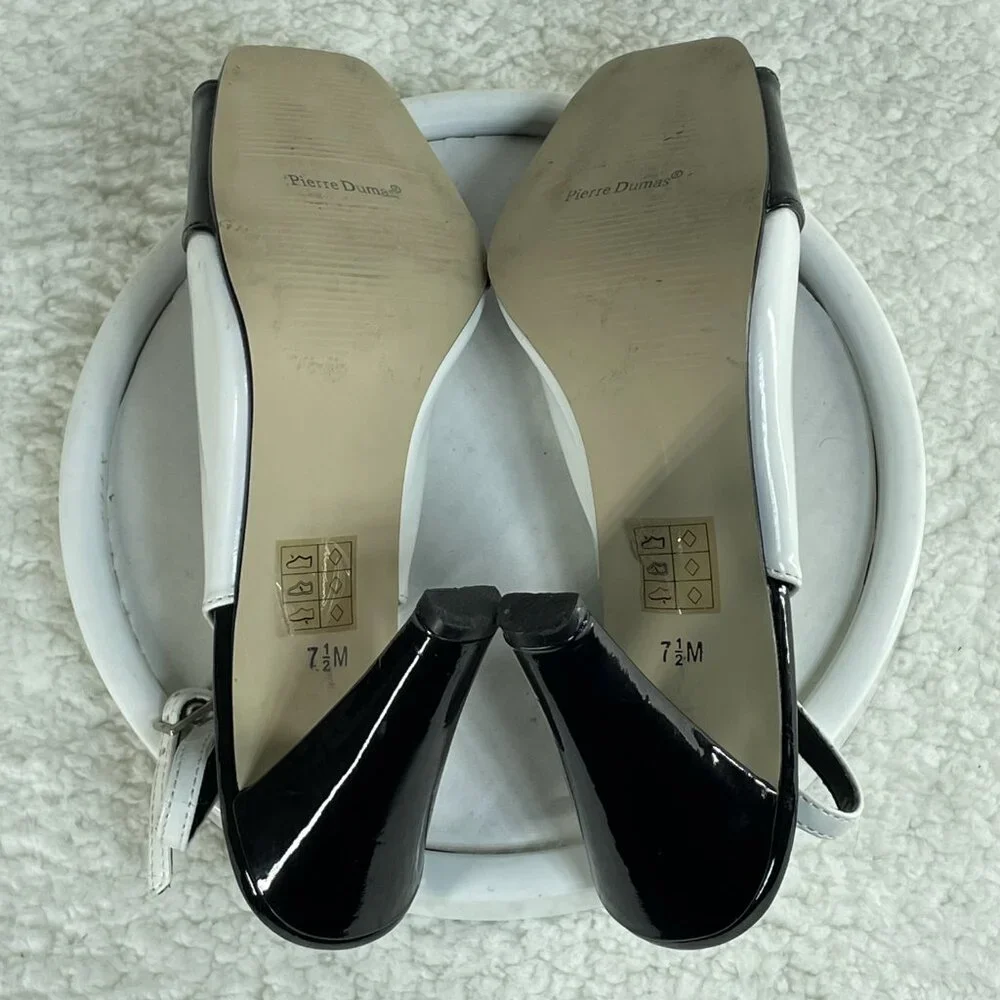 Pierre Dumas High Heels Womens 7.5 M Black White 3.5 Inch Block Heel Adjustable